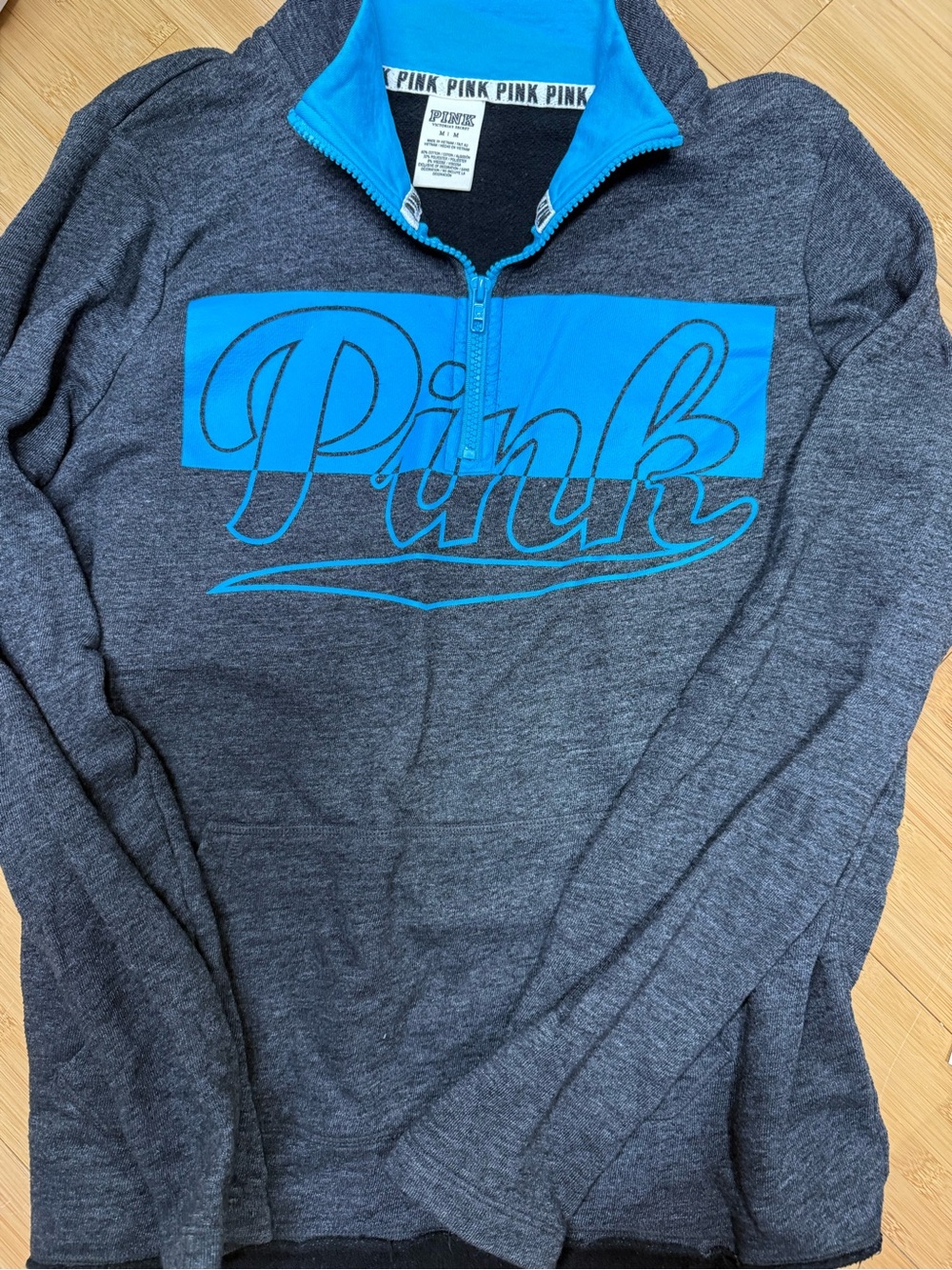 Victoria's Secret PINK Zip Pullover in Teal and Heather Charcoal